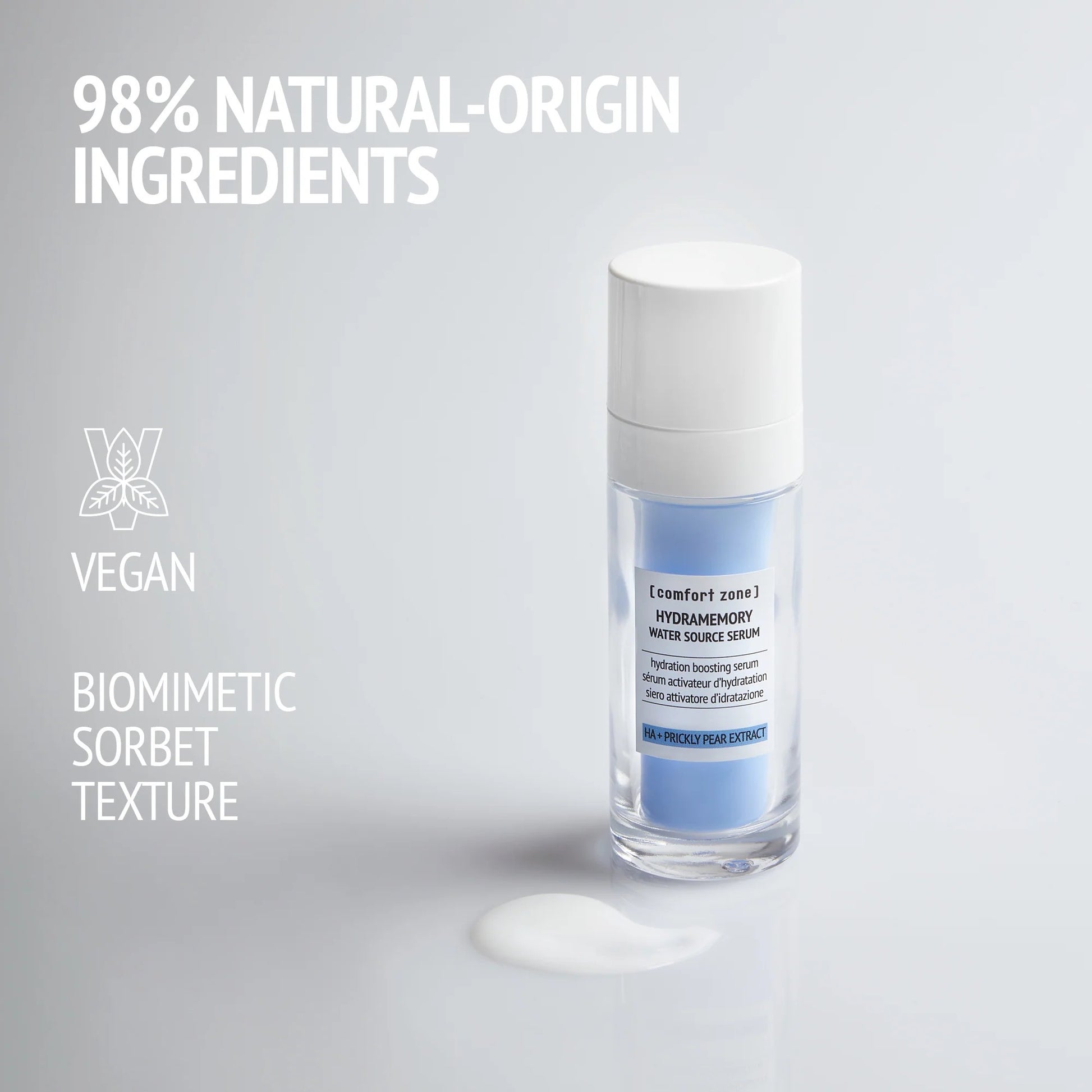 Comfort Zone Hydramemory water source serum 30 ml - Intensivt fugtgivende ansigtserum i elegant glasflaske med pipette. Let, ikke-fedtet formel der giver langvarig fugt og booster hudens naturlige glød og elasticitet.