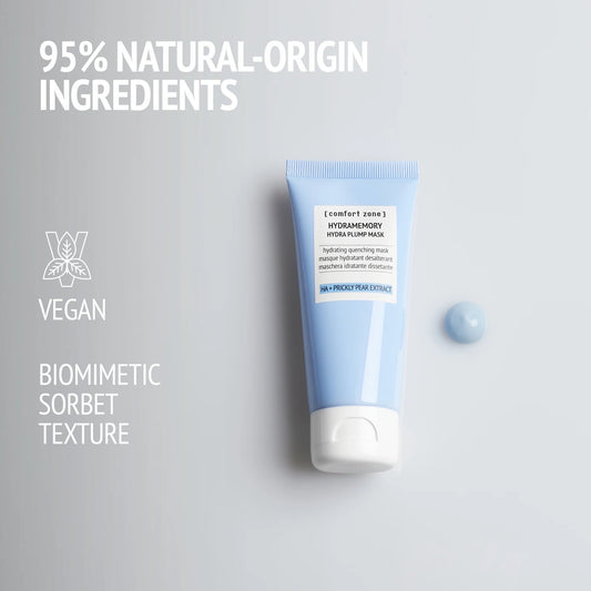 Comfort Zone Hydramemory hydra plump mask 60 ml - Intensiv fugtgivende ansigtsmaske med hyaluronsyre og makroalger der genopfylder hudens fugtdepot og giver en fyldigere, mere ungdommelig teint. Reducerer fine linjer og tørhedsrynker. Ideel til dehydreret og træt hud.