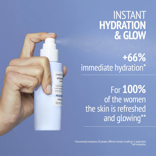Comfort Zone Hydramemory Face Mist 100ml - Forfriskende ansigtsspray med hyaluronsyre og trehalose der øjeblikkeligt tilfører fugt og genopliver træt hud. Perfekt til brug over makeup, på rejsen eller som opfriskning i løbet af dagen. Ideel til alle hudtyper, især dehydreret hud