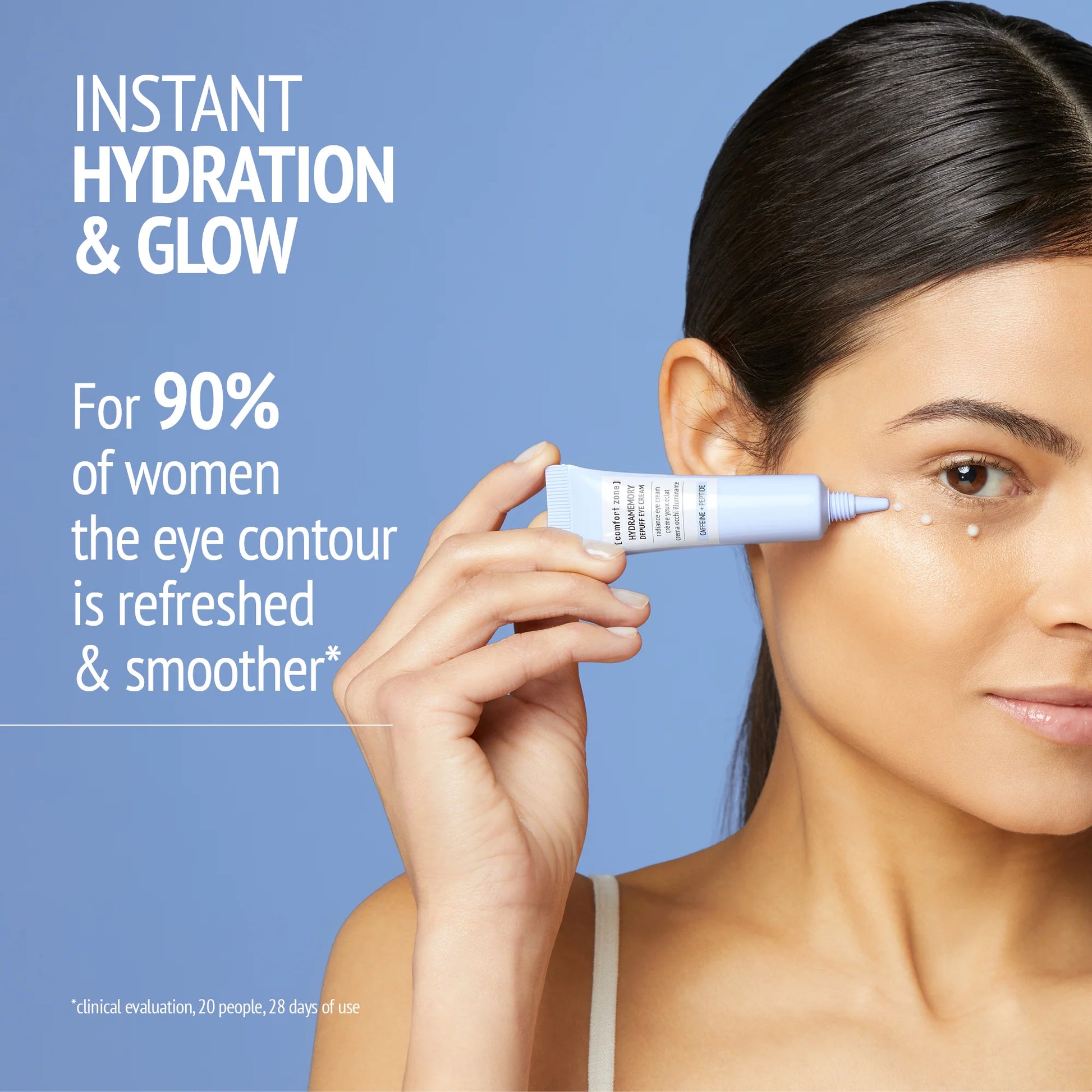 Comfort Zone Hydramemory Depuff Eye Creme 15ml - Intensiv øjencreme der reducerer hævelser, mørke rande og fine linjer omkring øjnene. Beriget med hyaluronsyre og planteekstrakter for optimal fugtgivning og opfriskning. Ideel til trætte øjne og dehydreret hud. Vises i elegant tube