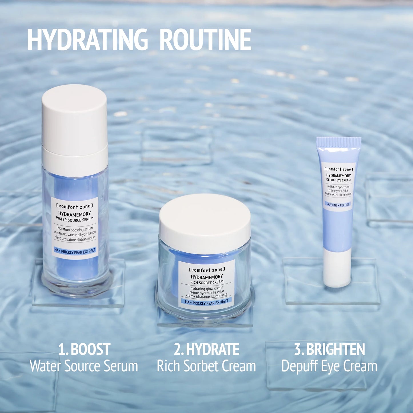 Comfort Zone Hydramemory Depuff Eye Creme 15ml - Intensiv øjencreme der reducerer hævelser, mørke rande og fine linjer omkring øjnene. Beriget med hyaluronsyre og planteekstrakter for optimal fugtgivning og opfriskning. Ideel til trætte øjne og dehydreret hud. Vises i elegant tube